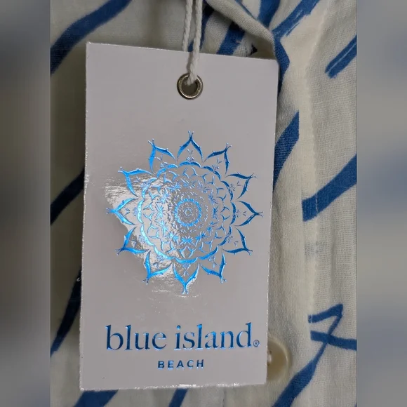 Blue Island Beach 100% Cotton Shirt Dress Tunic Medium Coastal Resort Summer - Picture 5 of 7